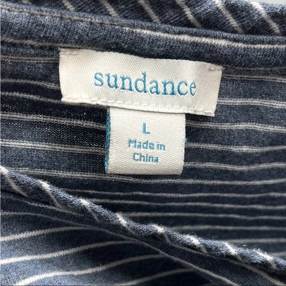 Sundance Day to Day Coastal Shift Dress Sz L Blue Striped Cap Sleeve Beach - Picture 4 of 11